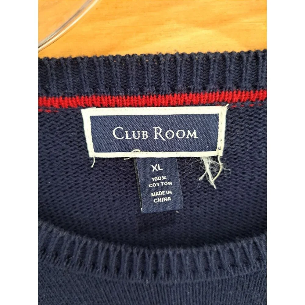 Navy Intarsia Labrador Retriever Yellow Dog Sweater Men's XL Cotton Club Room - Picture 4 of 11